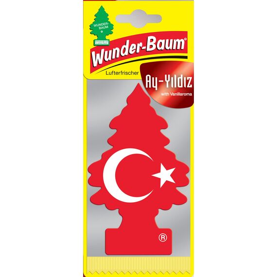 WUNDER-BAUM Auto-Lufterfrischer I Anhänger für langanhaltenden Duft im Auto oder zu Hause I Ay Yildiz Türkische Flagge (Vanille), 1 Stück