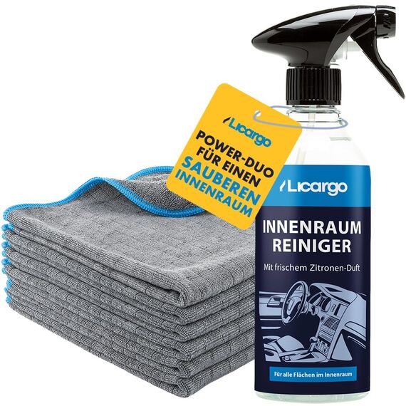 LICARGO® Auto Innenraum Reiniger Set - 6x Premium Microfasertücher & Innenraumreiniger (500ml) - porentiefe Reinheit für Kunststoff, Polster, Leder & Armaturen - Cockpit Reiniger - Autopflege