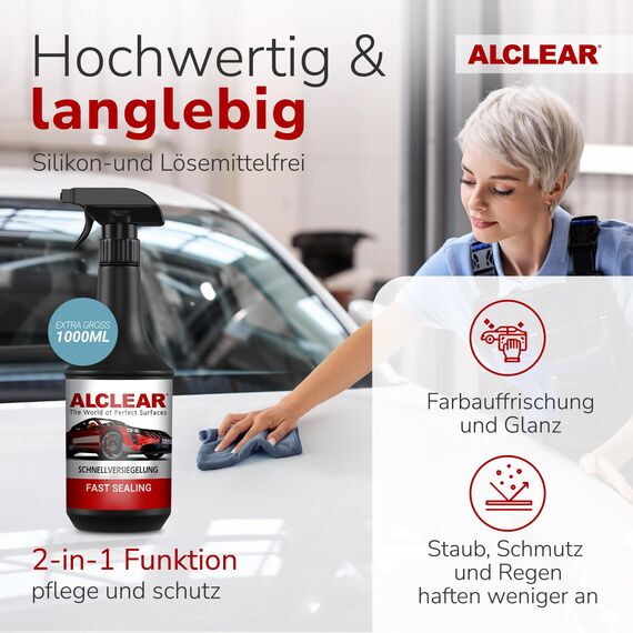 ALCLEAR 8201050 Autopflegeset für Tiefenglanz, mit Lack & Scheiben Trockentuch, Auto Poliertuch, Lackversiegelung, Felgenhandschuh, Cockpittuch
