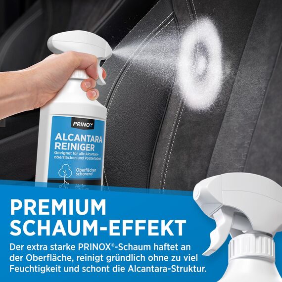 PRINOX Alcantara Reiniger & Polsterreiniger 550 ml - Entfernt hartnäckigste Verschmutzungen & Flecken - Ideal für die Autoinnenraum Reinigung auf Autositzen, Dachhimmel & Lenkrad