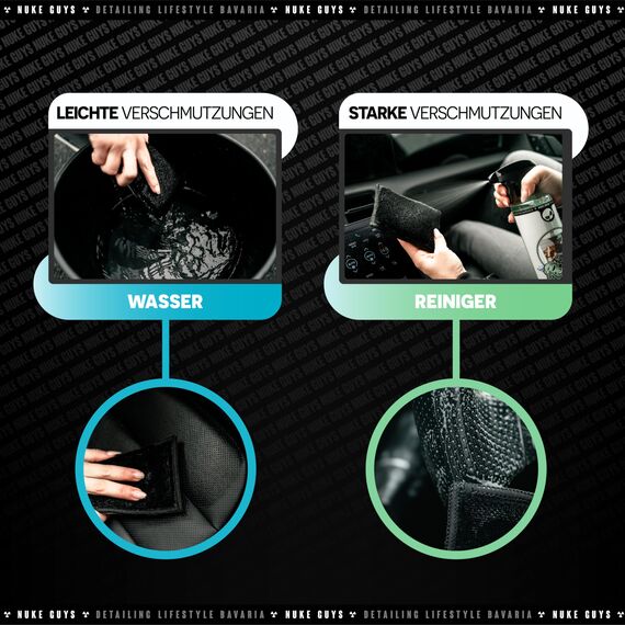 Nuke Guys Auto Reinigungsset Innenraum | Innenraumreiniger 500ml + Detailing Handschuh + 3X Reinigungspinsel + Scrub Pad | Autopflege Set Innen