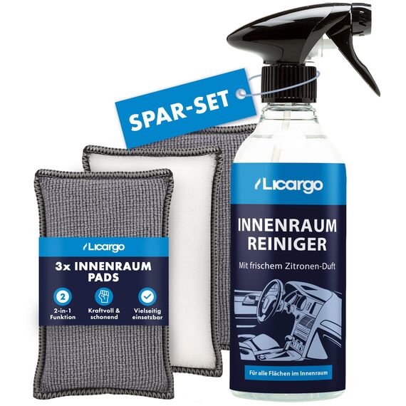 LICARGO® Innenraumreiniger (500ml) & 3X Innenraum Pads - Cockpit Reiniger pH neutral - porentiefe Reinheit für Kunststoff, Polster, Leder