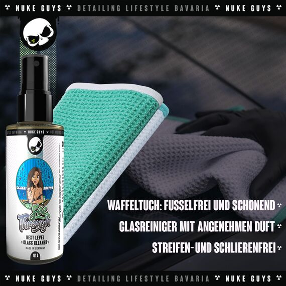 Nuke Guys Auto Reinigungsset Innenraum | Innenraumreiniger + Glasreiniger + 2X Fenstertuch + Auto Duft + Cockpit Tücher Glänzend + 2X Detailing Pinsel + 5X Mikrofasertuch | Autopflege Set