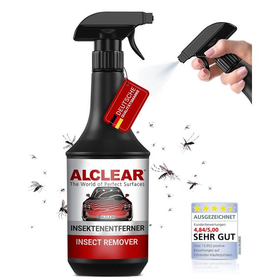 ALCLEAR 721IE Insektenentferner – 1000 ml Spray für Auto & Motorrad – entfernt Insektenreste & Flugrost – für Lack, Glas, Kunststoff, Chrom, Gummi – Vorreiniger zur Karosseriepflege vor der Autowäsche