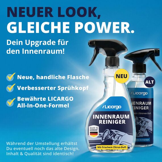 LICARGO Innenraumreiniger Auto 500 ml - Neuwagen-Frische in Minuten - Kraftvoll & schonend - Cockpitpflege Auto für Kunststoff, Leder & Armaturen - Polsterreiniger & Cockpitspray für den Innenraum
