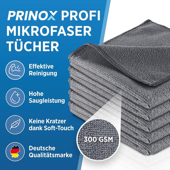 PRINOX Profi Mikrofasertücher - 5er Set - 38 x 38 cm - 300 GSM - EXTRA WEICH - Hochwertige Putztücher für Auto, Küche, Bad und mehr I Made in DE