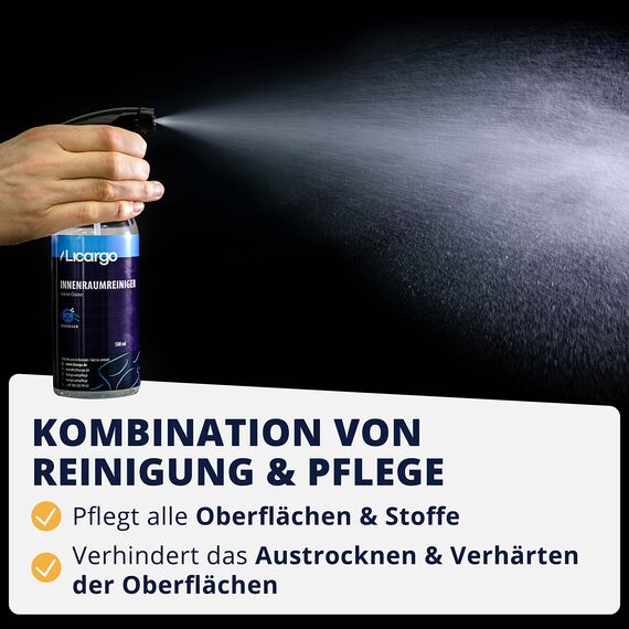LICARGO® Innenraumreiniger (500ml) & 3X Innenraum Pads - Cockpit Reiniger pH neutral - porentiefe Reinheit für Kunststoff, Polster, Leder