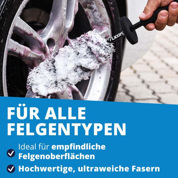 LICARGO Biegbare Mikrofaser Felgenbürste - Flexibler Bürstenkopf für schwer erreichbare Stellen - Microfaser Felgenbürste Alufelgen biegbar - Auto Felgenbürste - Flexible Felgenreiniger Bürste