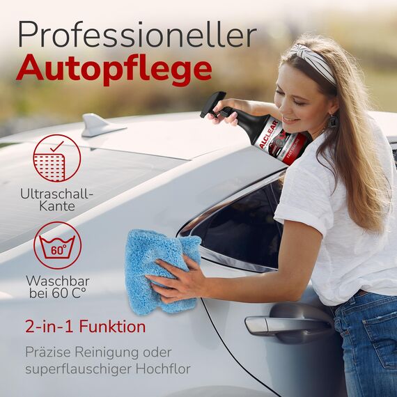 ALCLEAR 8201050 Autopflegeset für Tiefenglanz, mit Lack & Scheiben Trockentuch, Auto Poliertuch, Lackversiegelung, Felgenhandschuh, Cockpittuch