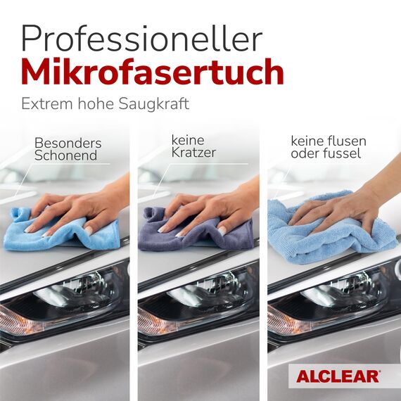 ALCLEAR 8201050 Autopflegeset für Tiefenglanz, mit Lack & Scheiben Trockentuch, Auto Poliertuch, Lackversiegelung, Felgenhandschuh, Cockpittuch