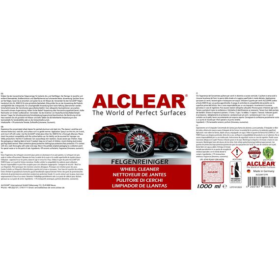 ALCLEAR 721FR Felgenreiniger mit Farbindikator – Säurefrei & Materialschonend – Entfernt Bremsstaub & Flugrost – 1000 ml – Für Alu- & Stahlfelgen – Lila Farbeffekt – Autopflege Made in Germany