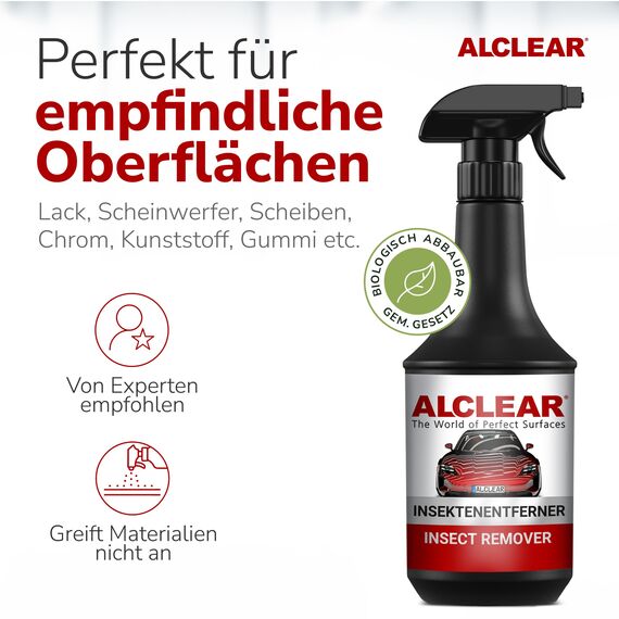 ALCLEAR 721IE Insektenentferner – 1000 ml Spray für Auto & Motorrad – entfernt Insektenreste & Flugrost – für Lack, Glas, Kunststoff, Chrom, Gummi – Vorreiniger zur Karosseriepflege vor der Autowäsche