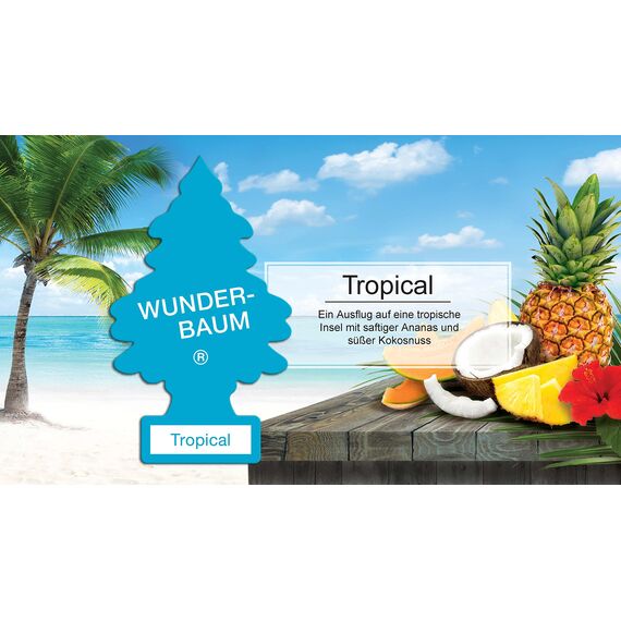 WUNDER-BAUM Auto-Lufterfrischer | Anhänger für langanhaltenden Duft im Auto oder zu Hause | Tropical | 1 Stück