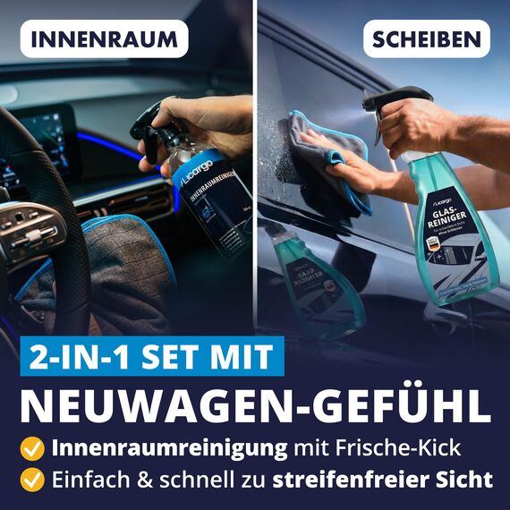 LICARGO® Innenraum & Scheiben Bundle - Für kristallklare Autoscheiben ohne Streifen & Schlieren - porentiefe Reinheit für Kunststoff, Polster, Leder