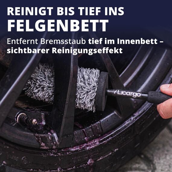 LICARGO Mikrofaser Felgenbürste extra dünn - erreicht Enge Speichen & tiefes Felgenbett - Stabiler Kern, schonend für alle Felgen - Felgenbürste Auto für präzise Felgenreinigung (36cm lang)