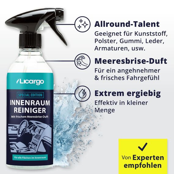 LICARGO Auto Innenraum Reiniger - Meeresbrise Duft (500ml) - Cockpitpflege für die Innen Reinigung von Kunststoff, Armaturen, Polster & Leder - Autopflege, Autoreinigung, Cockpit Reiniger Auto