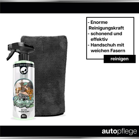 Nuke Guys Auto Reinigungsset Innenraum | Innenraumreiniger 500ml + Detailing Handschuh + 3X Reinigungspinsel + Scrub Pad | Autopflege Set Innen