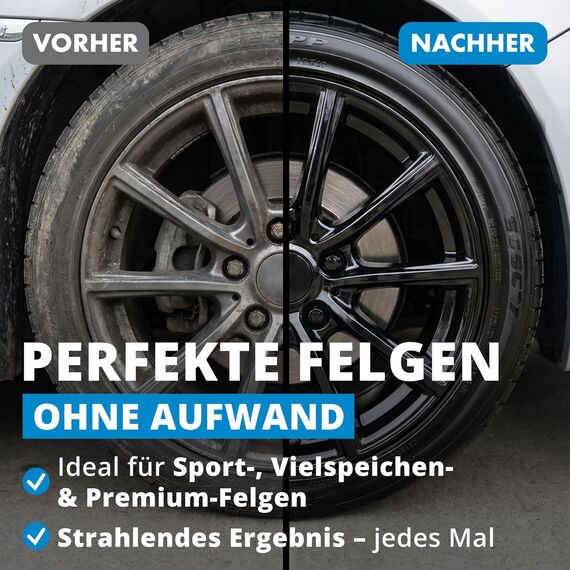 LICARGO Mikrofaser Felgenbürste extra dünn - erreicht Enge Speichen & tiefes Felgenbett - Langer Griff, Stabiler Kern - Abnehmbarer Bürstenbezug, waschbar - schonend - Felgenbürste Auto & Motorrad