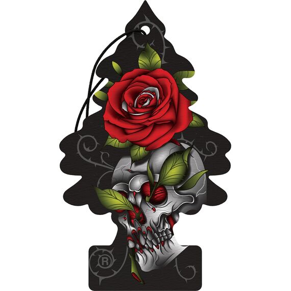 Wunder-Baum Rose Thorn Lufterfrischer – Moderne Rose mit roten Blüten, grünen Blättern & erdigen Noten – Langanhaltender Autoduft – Original Duftbaum mit Tattoo-Design