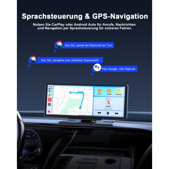 Avylet 8,1 Zoll Wireless Carplay Display für Android Auto&Apple Carplay, Tragbares IPS Touch Bildschirm mit IP67 Rückfahrkamera, OTA-Updates, GPS Navigation, Bluetooth 5.0, Mirror Link, FM/AUX