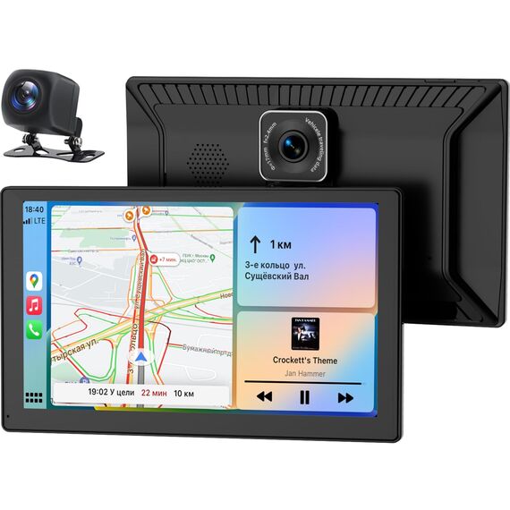 Carplay Display, 9" Apple Carplay, Android Auto Display mit 1080P HD Rückfahrkamera & Frontkamera, GPS-Navigation, Premium-Sound, Sprachsteuerung, Mirror Link, FM, AUX, Einfacher Einbau