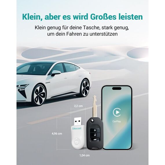 2025 Verbesserter 2-in-1 Wireless CarPlay & Android Auto Adapter, OTTOCAST MINI Kabelloser CarPlay Adapter für iOS 10+ & Android 11+, Wandelt kabelgebundenes CarPlay in Wireless um (Weiß)