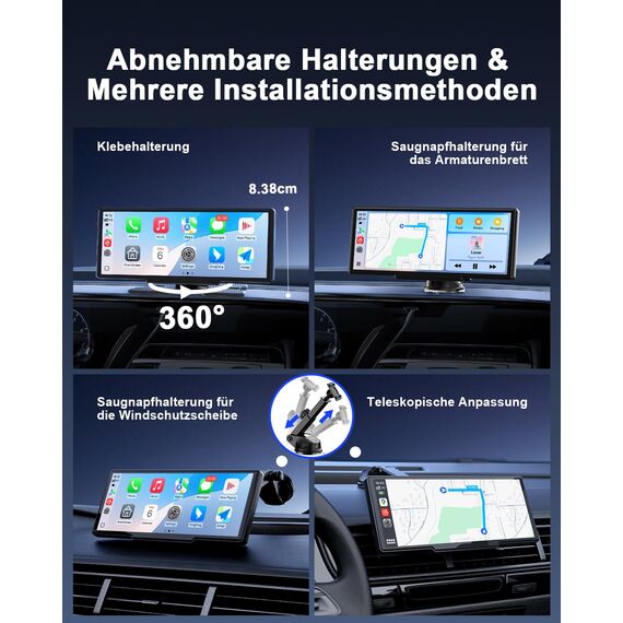 Avylet 8,1 Zoll Wireless Carplay Display für Android Auto&Apple Carplay, Tragbares IPS Touch Bildschirm mit IP67 Rückfahrkamera, OTA-Updates, GPS Navigation, Bluetooth 5.0, Mirror Link, FM/AUX