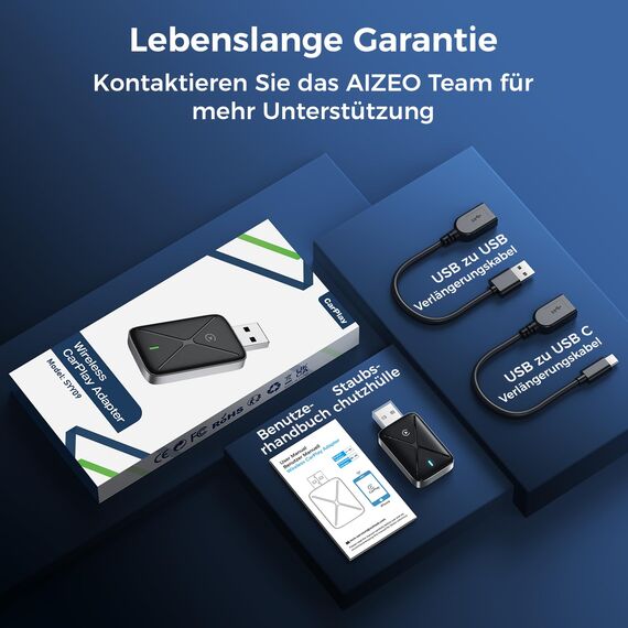 CarPlay Wireless Adapter, Mini Wireless CarPlay Adapter Konvertieren Sie Wired Carplay in Wireless, Schnelle Verbindung & Keine Verzögerung, mit USB & Type-C, Kompatibel mit Apple iPhone iOS 10+