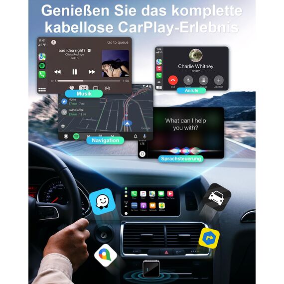 Nano Wireless CarPlay Adapter für iPhone, Wandelt kabelgebundenes CarPlay in kabelloses um, Stabile Steuerung & Keine Verzögerung, Mit USB-A auf USB-C Adapter