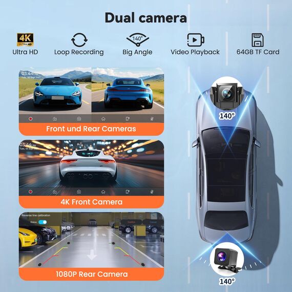 2026 Neuestes 10,26 Zoll Android Auto Display & Carplay Display: Car Play Buddy Display mit 4K Dashcam Rückfahrkamera Navigation Bluetooth 5.2 Touchscreen Sprachsteuerung Mirror Link AUX FM 64G TF