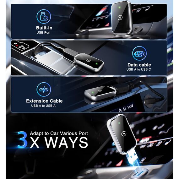 AIZEO Wireless CarPlay Adapter, Superschnelle Upgrade von Wired auf Wireless, Plug und Play, Mini & Stabiler, kompatibel mit iPhone iOS 10+ & Autos mit Wired CarPlay, Black