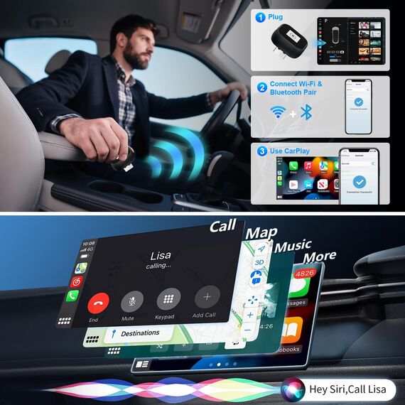 2 in 1 Wireless CarPlay & Android Auto Adapter, 2025 Upgraded Mini CarPlay Dongle Converts Wired to Wireless, Plug & Play, Auto Connect, Kompaktes Design für iPhone & Android mit USB/USB-C Port