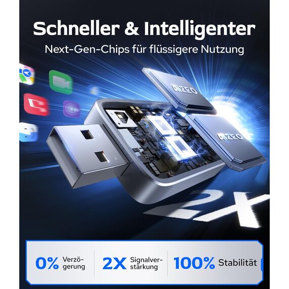 CarPlay Wireless Adapter, Mini Wireless CarPlay Adapter Konvertieren Sie Wired Carplay in Wireless, Schnelle Verbindung & Keine Verzögerung, mit USB & Type-C, Kompatibel mit Apple iPhone iOS 10+