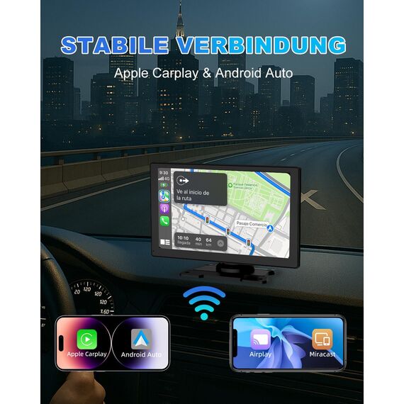Carplay Display, 9" Apple Carplay, Android Auto Display mit 1080P HD Rückfahrkamera & Frontkamera, GPS-Navigation, Premium-Sound, Sprachsteuerung, Mirror Link, FM, AUX, Einfacher Einbau