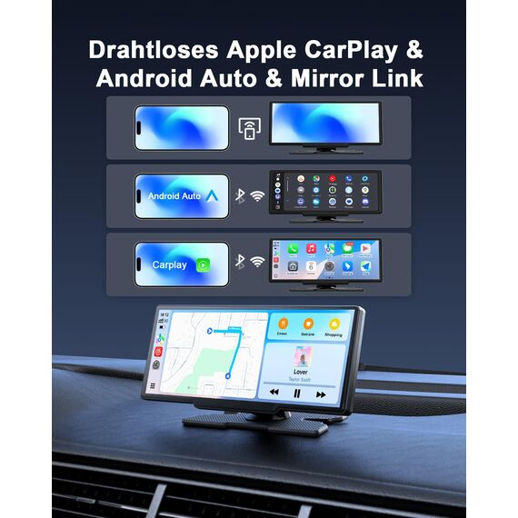 Avylet 8,1 Zoll Wireless Carplay Display für Android Auto&Apple Carplay, Tragbares IPS Touch Bildschirm mit IP67 Rückfahrkamera, OTA-Updates, GPS Navigation, Bluetooth 5.0, Mirror Link, FM/AUX