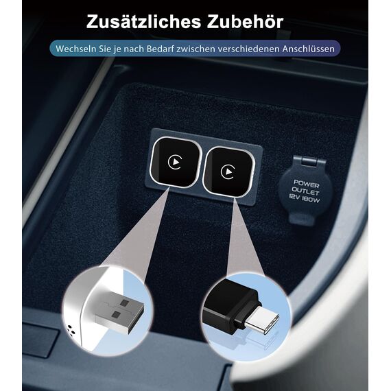 CarPlay Wireless Adapter, Compatible with CarPlay+Android Auto, Plug und Play, Mini Stable Wireless CarPlay Adapter, Compatible Apple iOS 10+ and Vehicles Produced After 2016 with Wired Car Play.