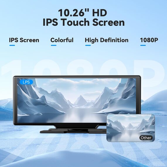 10,26 Zoll 4K Wireless Carplay Display Android Auto Display,Autoradio Kabelloses Carplay Bildschirm,Android Auto Bildschirm mit AUX/FM,Dash Cam,Rückfahrkamera,Mirror Link,Bluetooth für alle Fahrzeuge