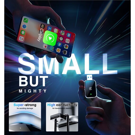 AIZEO Wireless CarPlay Adapter, Superschnelle Upgrade von Wired auf Wireless, Plug und Play, Mini & Stabiler, kompatibel mit iPhone iOS 10+ & Autos mit Wired CarPlay, Black