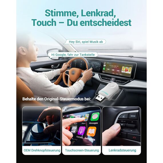 2025 Verbesserter 2-in-1 Wireless CarPlay & Android Auto Adapter, OTTOCAST MINI Kabelloser CarPlay Adapter für iOS 10+ & Android 11+, Wandelt kabelgebundenes CarPlay in Wireless um (Weiß)