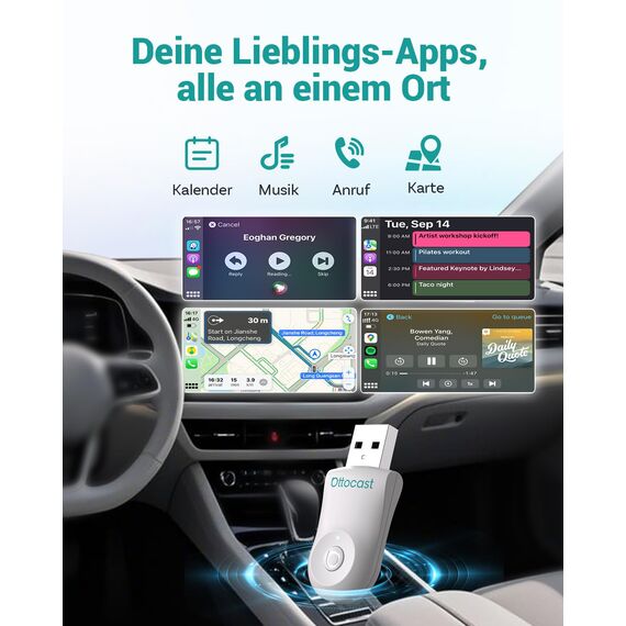2025 Verbesserter 2-in-1 Wireless CarPlay & Android Auto Adapter, OTTOCAST MINI Kabelloser CarPlay Adapter für iOS 10+ & Android 11+, Wandelt kabelgebundenes CarPlay in Wireless um (Weiß)