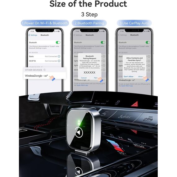 MZU CarPlay Wireless Adapter für iPhone – Upgrade auf kabelloses CarPlay, Plug & Play, USB/Type-C, Mini & Stabiler Wireless Car Play Adapter kompatibel mit Apple iOS 10+ & Wired CarPlay Autos ab 2016