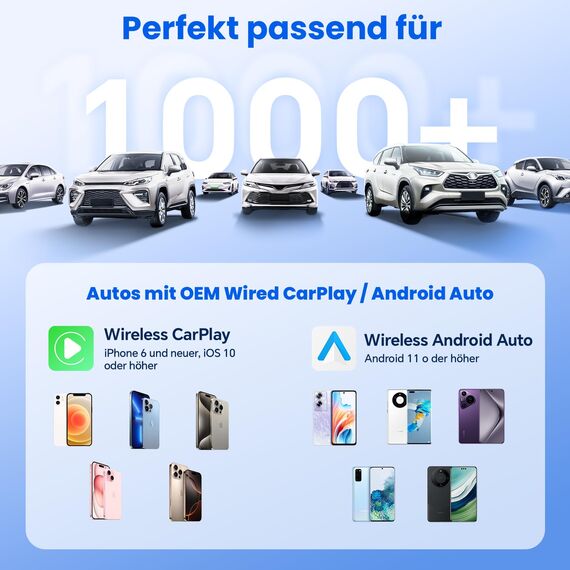 Jumpeak 2-in-1 CarPlay & Android Auto Wireless Adapter-Upgrade von Wired auf Wireless, Plug und Play, Mini & Stabil, kompatibel mit Autos mit Wired CarPlay/Android Auto & iPhone iOS 10+ / Android 11+