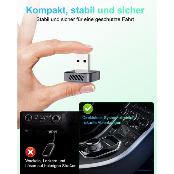 Nano Wireless CarPlay Adapter für iPhone, Wandelt kabelgebundenes CarPlay in kabelloses um, Stabile Steuerung & Keine Verzögerung, Mit USB-A auf USB-C Adapter