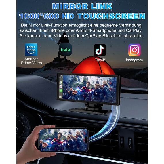 Carplay Display, 8.88" Apple Carplay, Android Auto Display mit 1080P HD Rückfahrkamera & Frontkamera, GPS-Navigation, Premium-Sound, Sprachsteuerung, Mirror Link, FM, AUX, Einfacher Einbau