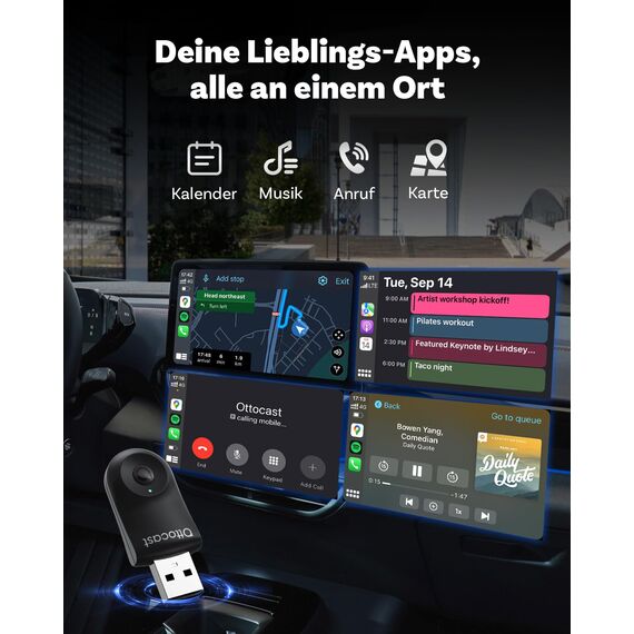 2025 Verbesserter 2-in-1 Wireless CarPlay & Android Auto Adapter, OTTOCAST MINI Kabelloser CarPlay Adapter für iOS 10+ & Android 11+, Wandelt kabelgebundenes CarPlay in Wireless um (Schwarz)