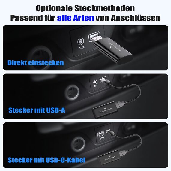 Mini Wireless CarPlay Adapter for Apple, 2025 Upgrade CarPlay Dongle Konvertiert Kabelgebunden zu Kabellos for iPhone, USB C/A Plug and Playfür only für iOS 10+
