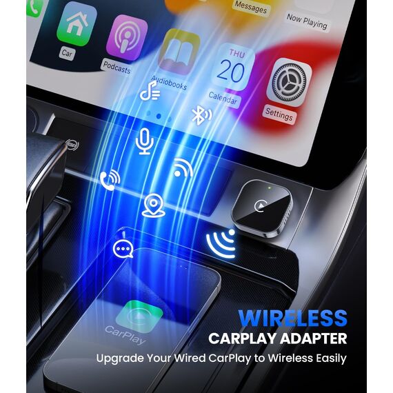 MZU CarPlay Wireless Adapter für iPhone – Upgrade auf kabelloses CarPlay, Plug & Play, USB/Type-C, Mini & Stabiler Wireless Car Play Adapter kompatibel mit Apple iOS 10+ & Wired CarPlay Autos ab 2016