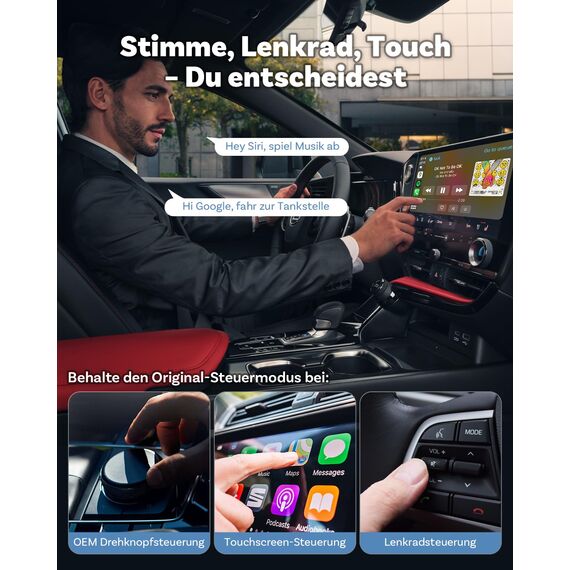 2025 Verbesserter 2-in-1 Wireless CarPlay & Android Auto Adapter, OTTOCAST MINI Kabelloser CarPlay Adapter für iOS 10+ & Android 11+, Wandelt kabelgebundenes CarPlay in Wireless um (Schwarz)