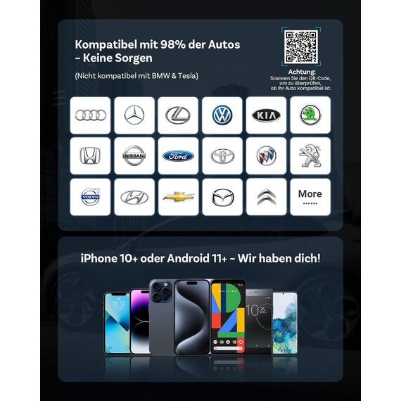 2025 Verbesserter 2-in-1 Wireless CarPlay & Android Auto Adapter, OTTOCAST MINI Kabelloser CarPlay Adapter für iOS 10+ & Android 11+, Wandelt kabelgebundenes CarPlay in Wireless um (Schwarz)