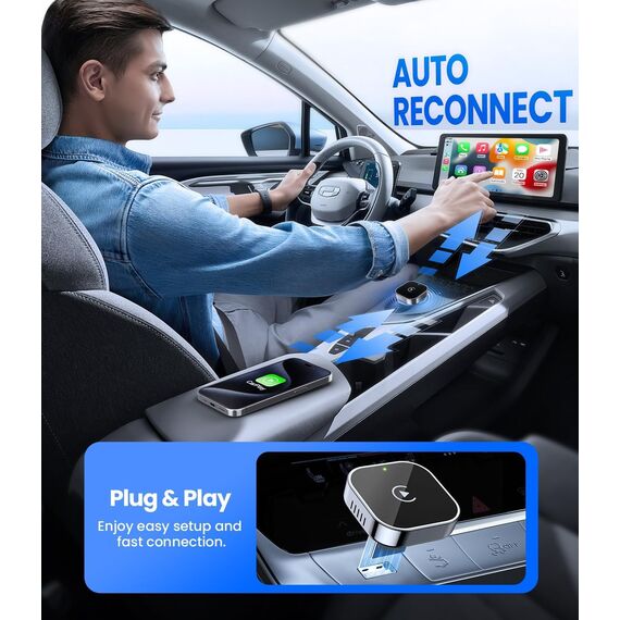 MZU CarPlay Wireless Adapter für iPhone – Upgrade auf kabelloses CarPlay, Plug & Play, USB/Type-C, Mini & Stabiler Wireless Car Play Adapter kompatibel mit Apple iOS 10+ & Wired CarPlay Autos ab 2016